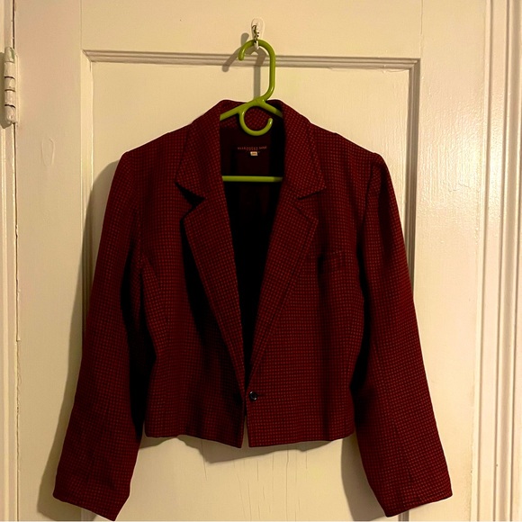 Vintage Cropped Blazer - Black and Red Houndstooth - Picture 2 of 5